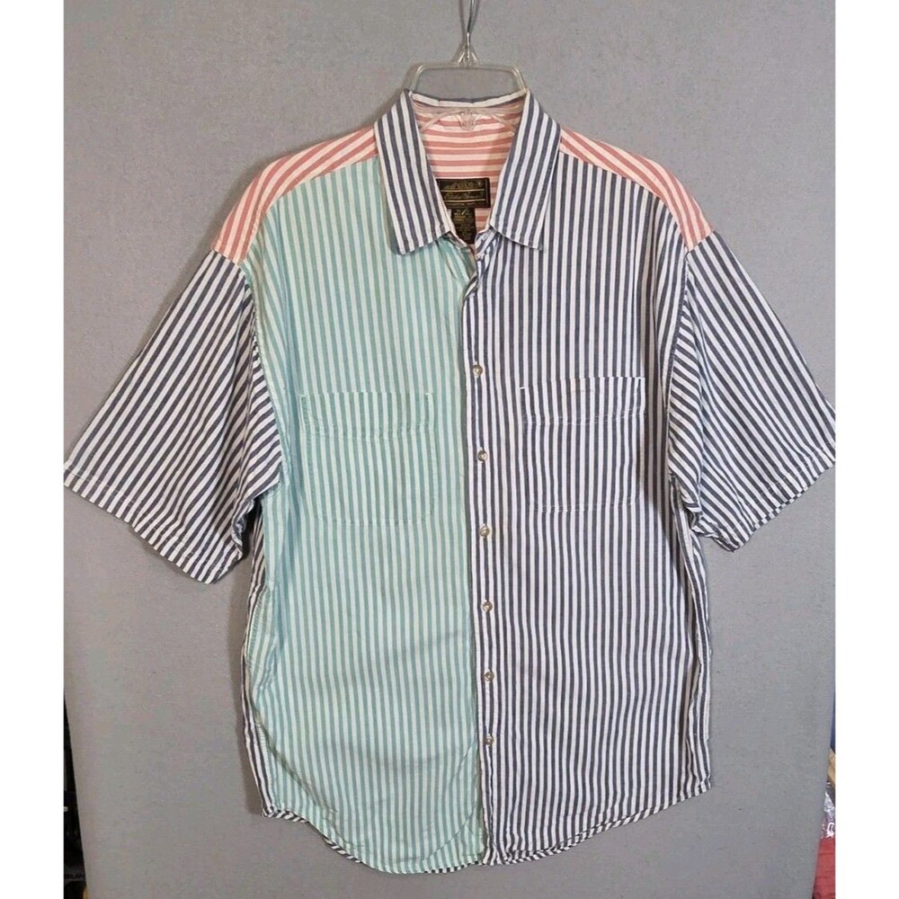 Vtg Eddie Bauer Shirt Mens XL Striped Colorblock Button Up Resort Deck 90s Y2K